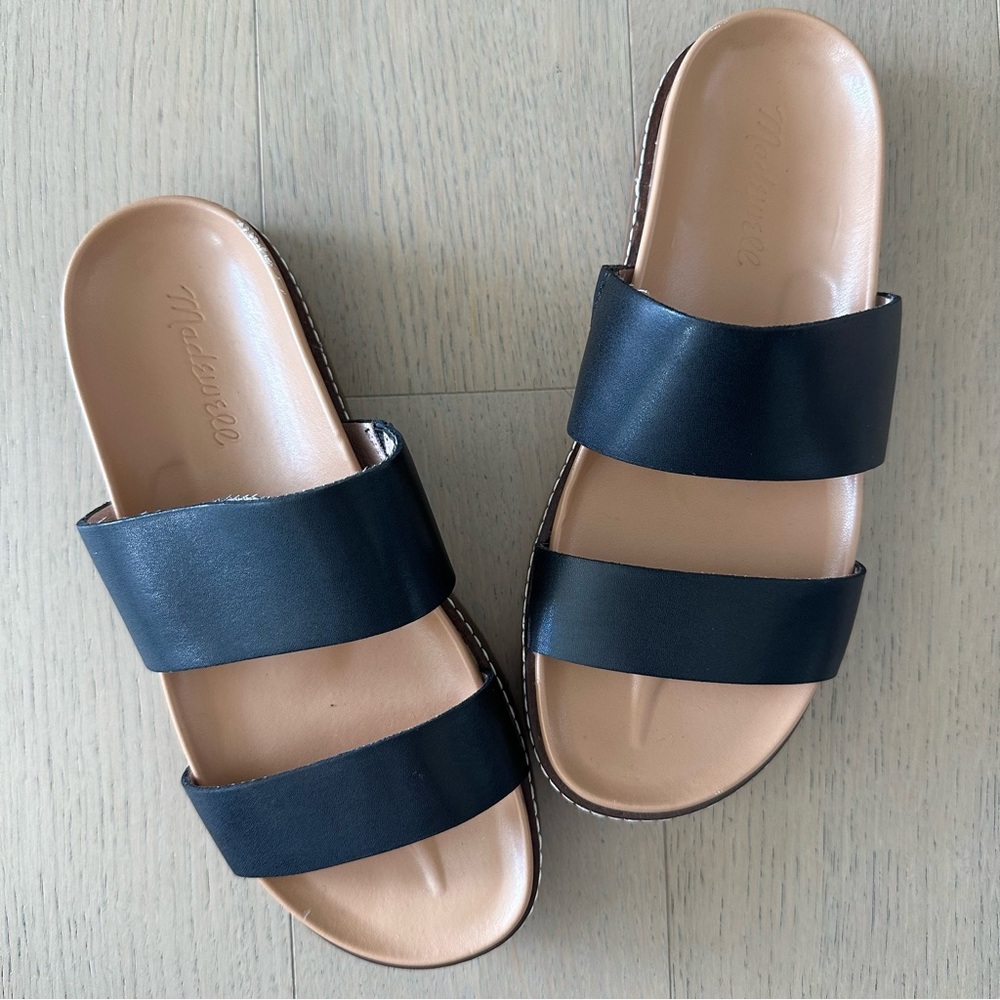 Madewell Charley Double Strap Slide Sandals True Black Size 6.5 Vacation Travel - Picture 2 of 11